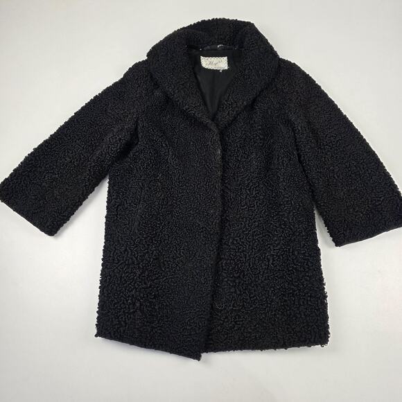 VINTAGE Furs by Myers Coat Womens Medium Black Persian Lamb Astrakhan Swing 60s - Picture 1 of 16